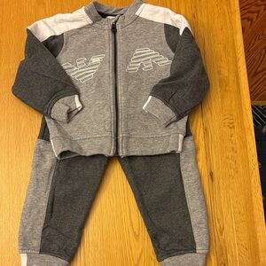 Armani Baby Gray and White Jogger Set - 12 months